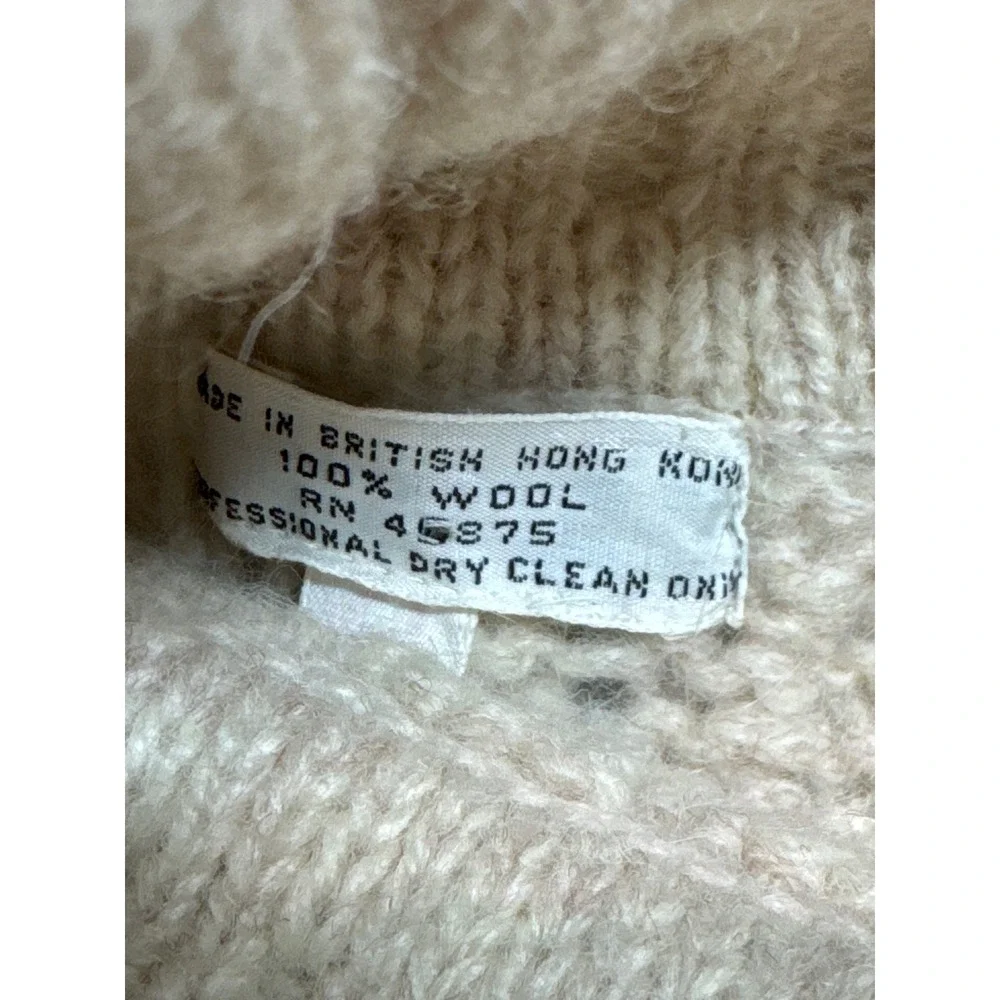 Vintage 100% Wool Cable Knit Sweater Cream Button Neck Chunky RN 45875‎ Small